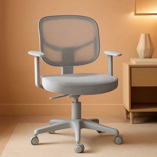 Kids Desk Chair, Ergonomic Kids Swivel Study Chair with Lumbar Support, Breathable Mesh & Universal Wheels, Height Adjustable Kids Computer Chair for Boys & Girls (Grey)