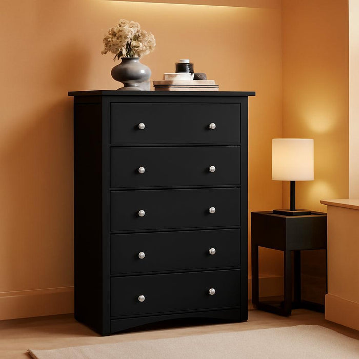 Tall Wooden Dresser Five Drawer Chest BlackFinishEdition