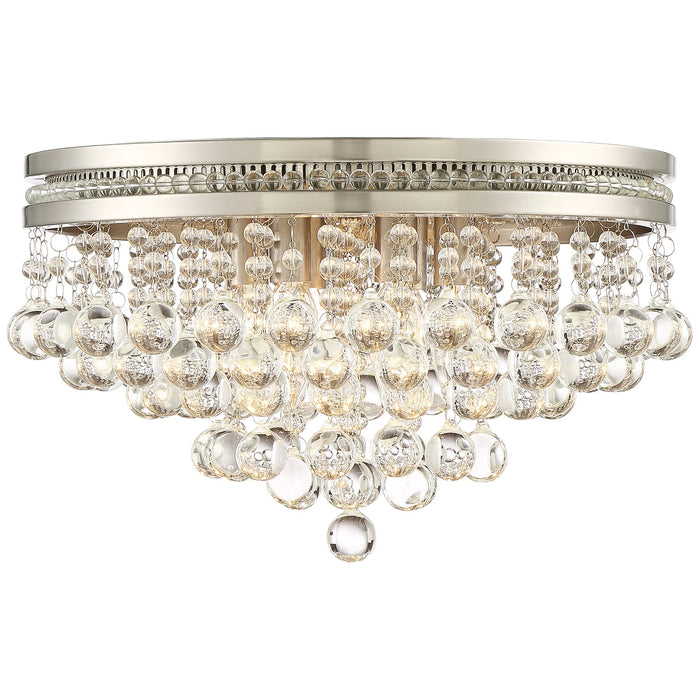 Luxury Ceiling Light Flush Mount Fixture Brushed Nickel 15 1/4" Wide Crystal Droplets for Bedroom Hallway