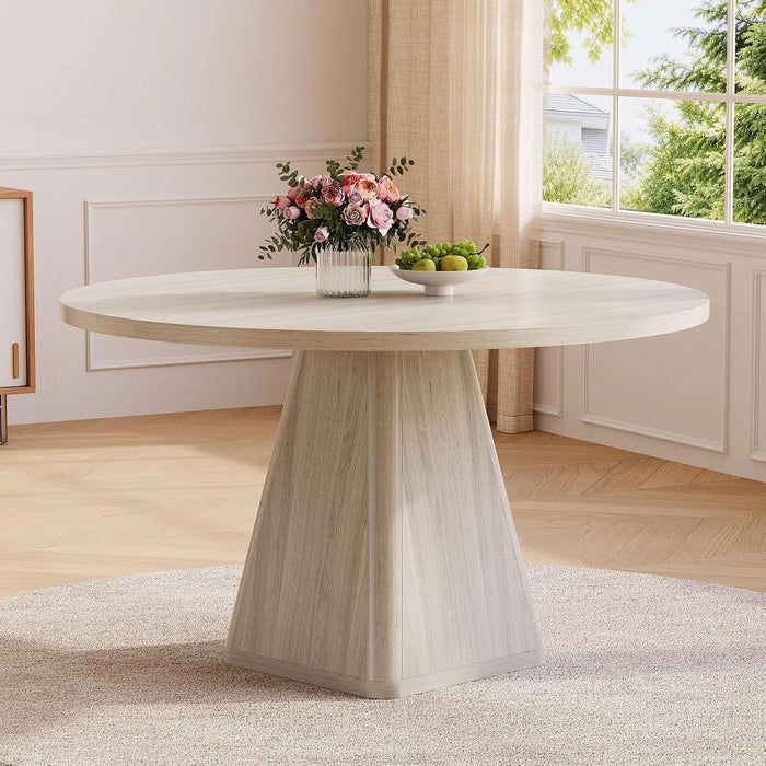 47 Inch round Dining Table for 4-6, Pedestal Kitchen Dinner Table White