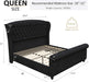 Queen Size Platform Bed Frame, Velvet Upholstered Sleigh Bed with Scroll Wingback Headboard Footboard/Button Tufted/No Box Spring Required/Easy Assembly/Black