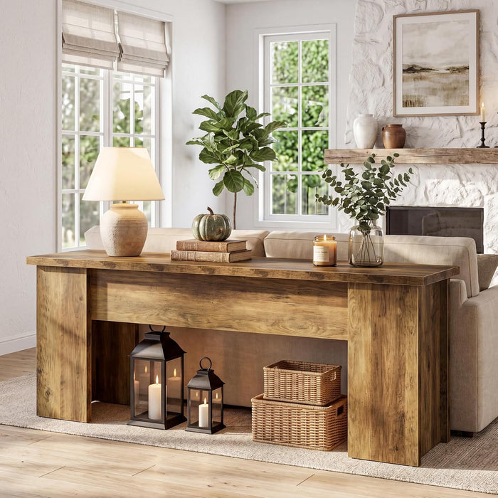 63-Inch Low Console Table, Farmhouse Wooden Entryway Table, Narrow Long Sofa Table behind Couch for Living Room, Entrance, Hallway