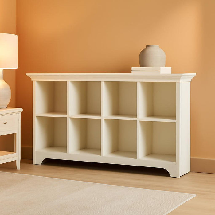 Cube Shelf Bookcase with Base - Wooden 2 Tiers Floor Standing Low Storage Cabinet for Home and Office, 8-Cube Lattice Bookshelf, Warm White