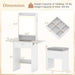 20'' Girls Vanity Desk with Lighted Mirror & Charging Station, Glass Top Makeup Table with Fold-Up Side Panels, Mirrored Cabinet, Drawer & Storage Stool for Bedroom Small Place (White)