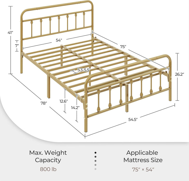 Full Metal Platform Bed Frame, Victorian Headboard & Footboard