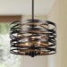 12.6'' Farmhouse Chandeliers for Dining Room, 3-Light Industrial Metal Hanging Light Fixture, Rustic Drum Pendant Light for Entryway Kitchen Foyer Bedroom, Black with Retro Wood Texture Interior