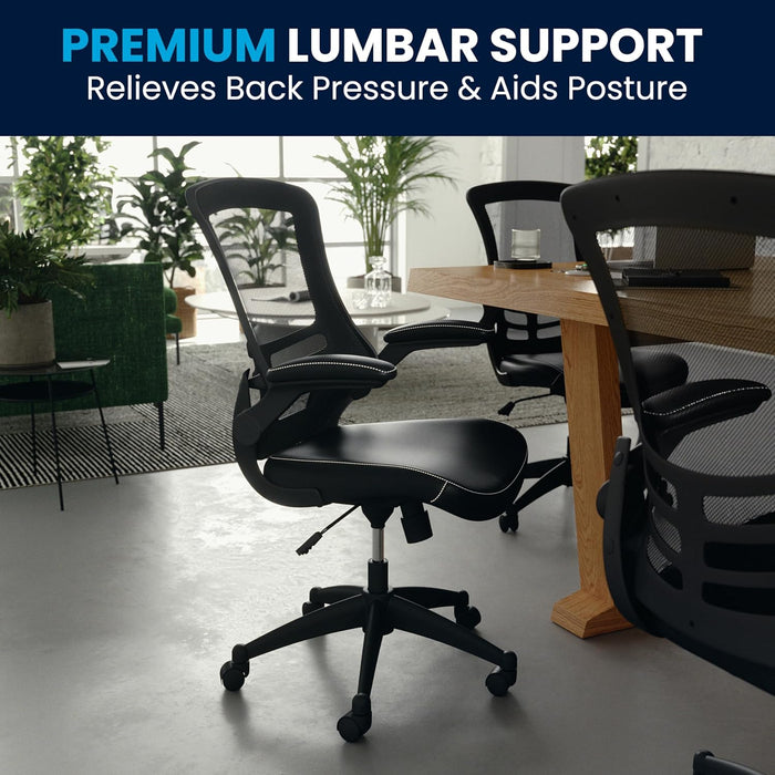 Kelista Mid-Back Swivel Office Chair with Adjustable Seat Height, Ergonomic Mesh Desk Chair with Leathersoft Seat, Black