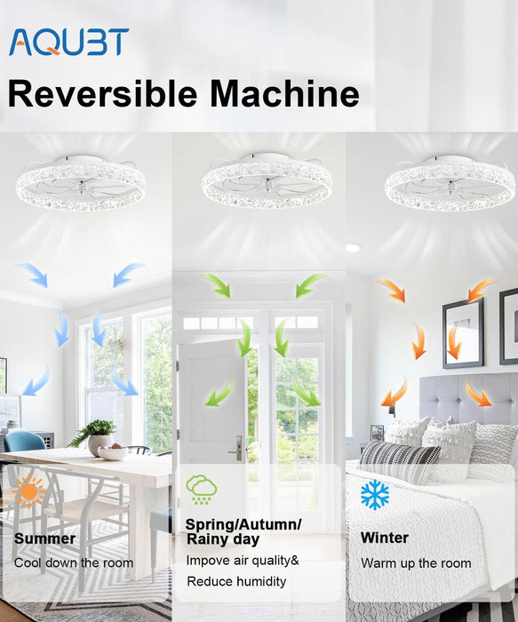 Ceiling Fans with Lights and Remote, 20"Low Profile Ceiling Fan with Light, 3000-6500K Smart Bladeless LED Fan Light, Ceiling Fans with Light for Stepless Color Temperature Change and 6 Speeds - White