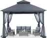 Outdoor Patio Gazebo 11X11 - Double Roof Canopy with Mosquito Netting for Backyard, Deck, Garden, Lawn, Dark Gray