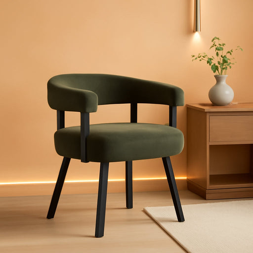 Modern Green Leather Dining Chairs Set of 2 Upholstered Barrel Dining Room Chairs Comfy Kitchen Chairs Armless Side Chair with Curved Open Back for Living Room/Restaurant,Pu