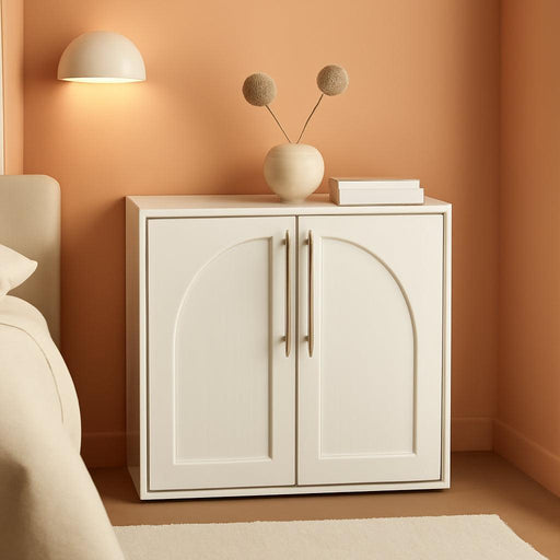 Blake Storage Cabinet, Small Modular Accent Display Sideboard Buffet Cabinet with Storage, Media Console Credenza, for Kitchen, Coffee Bar, Pantry, Living Room (White Oak Arched, Single)