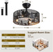 Rustic Ceiling Fan with Light and Remote, Black round Fandelier