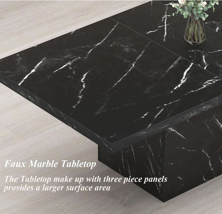 71" Black Faux Marble Dining Table for 6-8, Rectangle Dining Room Table