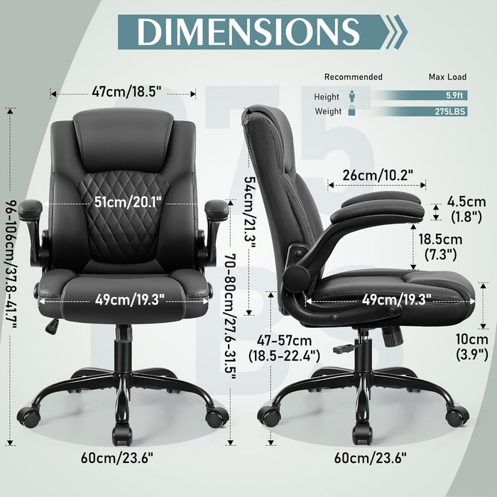 Leather Office Chair, PU Home Computer Desk Chairs with Ergonomic Back Support, 360°Swivel Free，Small Gaming Chair with Wheels and Adjustable Armrests, for Short People Use