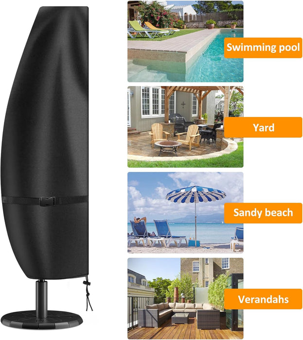 Umbrella Covers for Outdoor Umbrellas 9Ft to 12Ft, 420D Patio Waterproof Parasol Umbrella Cover for Cantilever Offset Banana Umbrella with Zipper for Anti-Uv Rain Wind Dust (Black)