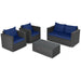 4 Pieces Patio Rattan Conversation Set with Padded Cushions