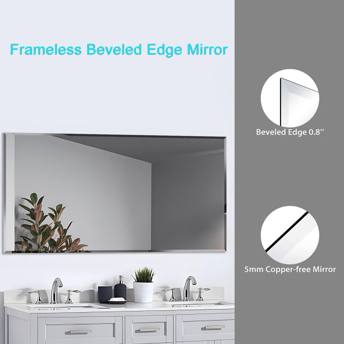 24x40 Inches Frameless Beveled Bathroom Mirror Wall