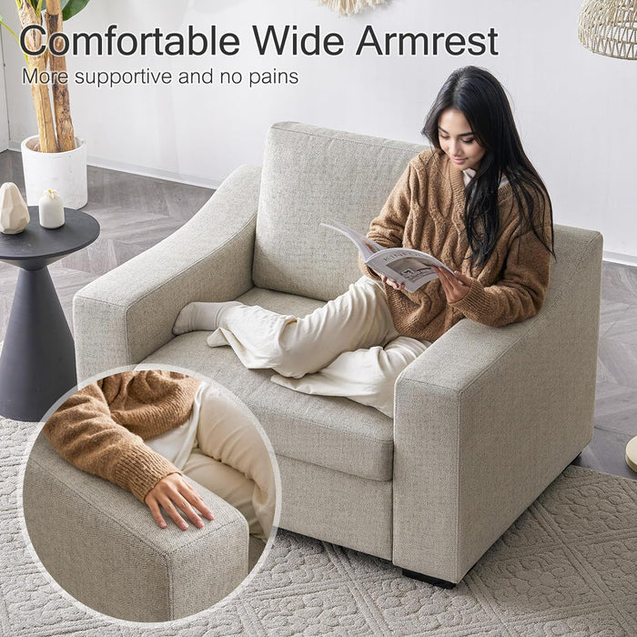 47" Oversized Accent Chair Set of 2, Linen Fabric Modern Chair with Washable Covers, Comfortable Upholstered Large Armchair for Living Room, Bedroom, Office, Oatmeal