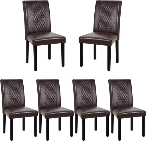 Dining Chairs Set of 6, Upholstered PU Leather Wood Legs High Back for Kitchen Living Room, Coffee