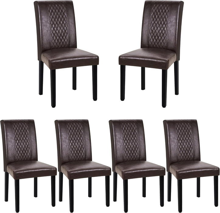 Dining Chairs Set of 6, Upholstered PU Leather Wood Legs High Back for Kitchen Living Room, Coffee