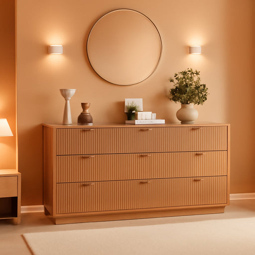 9 Drawer Dresser for Bedroom with Deep Drawers, 63" Wide Wood Dresser, Large Floor Chest of Drawers, Modern Long TV Stand, Mid Century Storage Cabinet Side Table, Natural