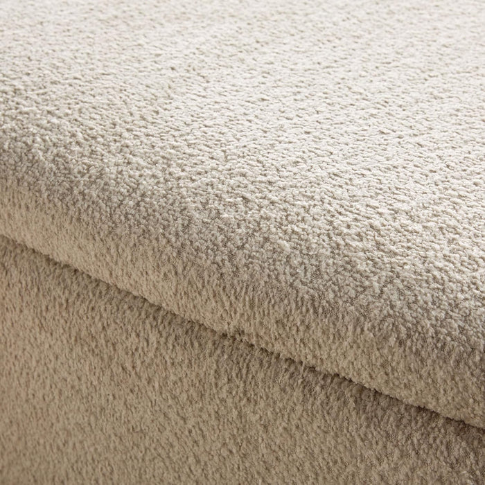Linley Contemporary Large Storage Bouclé Ottoman with Wood Legs, Ivory