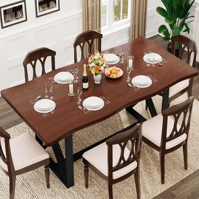 71" Solid Wood Dining Table for 4-6 People, Live Edge Kitchen Table,Brown