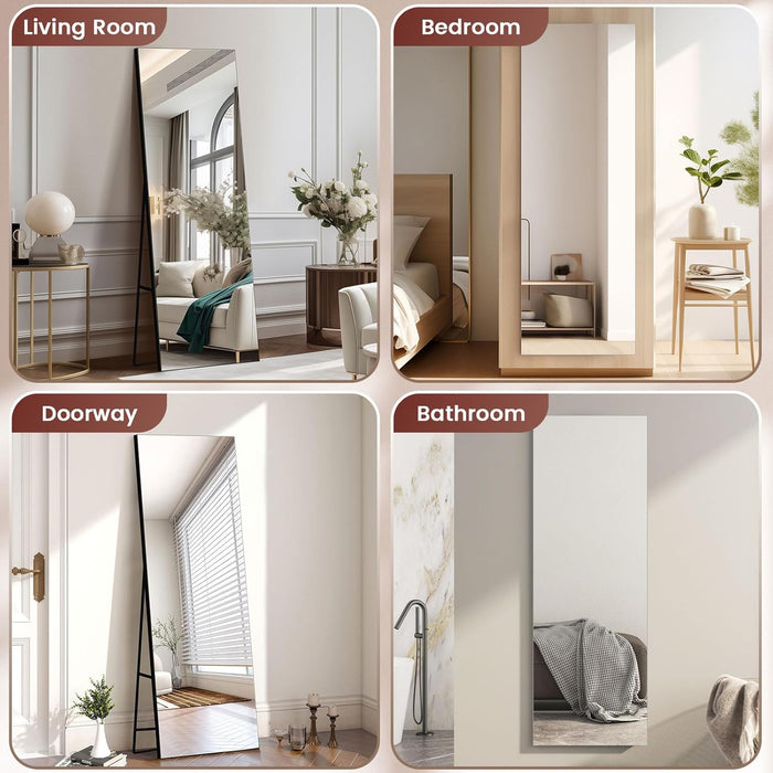 65X24 Frameless Full Length Silver Coating Mirror W/Distortion Free, HD Reflection &Anti Desilvering, Tempered Glass & Shatter Proof Film Doubling Safety, Easy Setup W/Stand, Wall/Standing