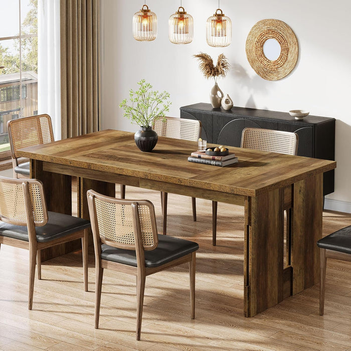 63-Inch Farmhouse Dining Table for 4-6, Rectangular Kitchen Dinner Table with Large Tabletop for Dining Room, Kitchen, Rustic Brown