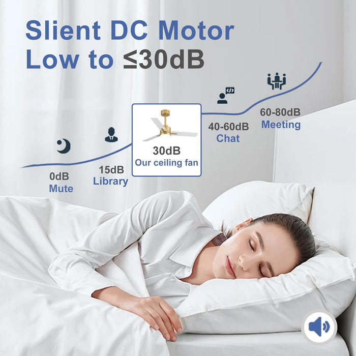 42'' Ceiling Fan with Lights and Remote, Low Profile Modern Ceiling Fan Gold, 6 Speed, Reversible, 3000K-6000K LED, Quiet DC Motor for Indoor Outdoor Bedroom Living Room