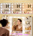 Vanity Desk, Makeup Vanity Desk with Mirror and Lights 3 Colors, Transparent Top with 3 RGB Drawers, 6 Shelves, 2 Large Tempered Cabinets, Power Outlet, for Bedroom, White