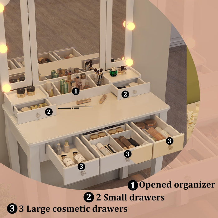 White Makeup Vanity Desk With Multicolored Lighting