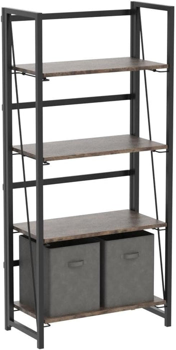 No Assembly Folding Bookshelf Storage Shelves 4 Tier Vintage Bookcase Standing Racks for Bedroom Living Room Home Office
