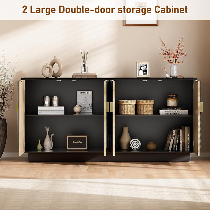 63 Inch Fluted Buffet Cabinet with Storage, Symmetrical Arc Accent Sideboard Large Console Table for Living Room,Dining Room or Kitchen(Camel/Black)