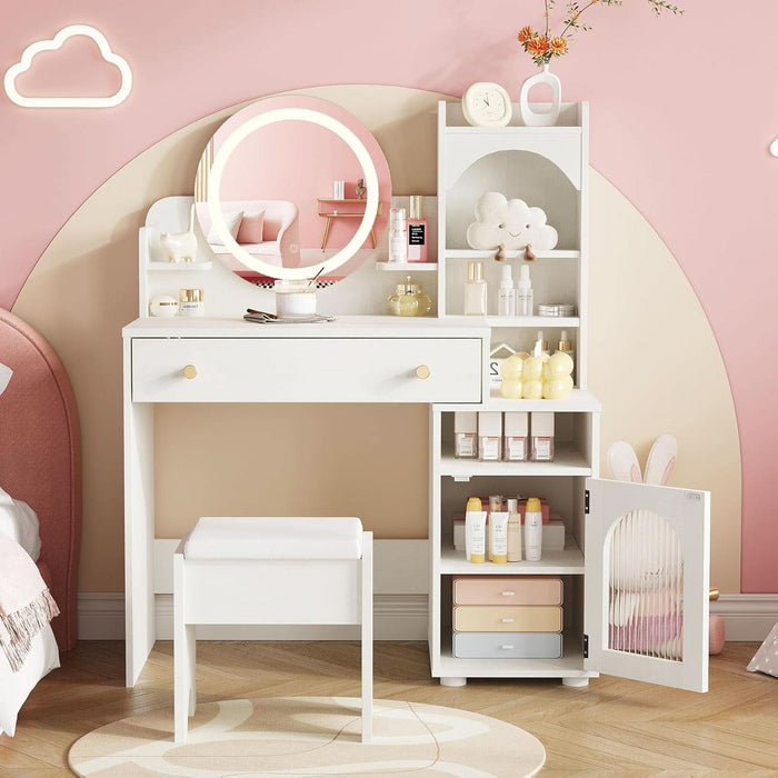 White Kids Premium Vanity Table Illuminated Mirror