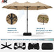 15FT Patio Umbrella with Base, Outdoor Double-Sided Rectangle Umbrella Bonus Latch, Wights for Poolside, Lawn, Backyard (Khaki)