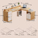 66" Farmhouse L Shaped Desk with 5 Drawers & File Drawers for Home Office