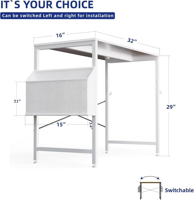 32 Inch Computer Desk Small Spaces Desk with Storage Bag for Bedroom Writing and Home Office Work Small Study Desk Table White