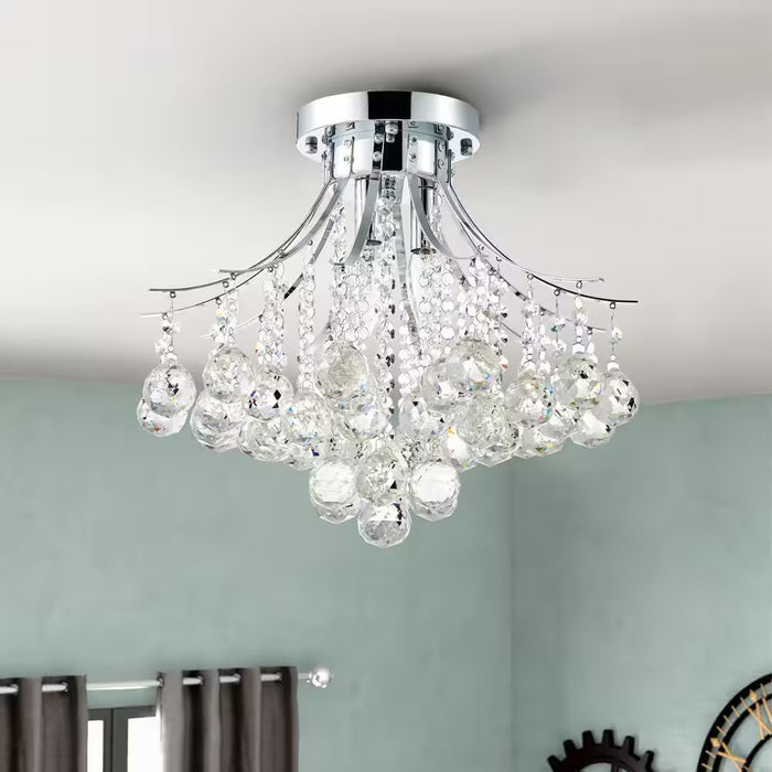 3-Light Chrome Flush Mount with Crystal Shade