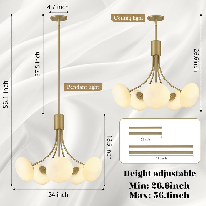 Mid Century Modern Chandelier,G9 Gold Vintage Chandelier Modern 5-Light