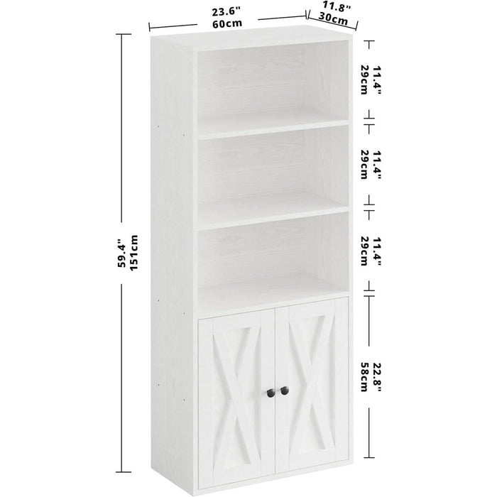 Industrial Bookshelves and Bookcases with Doors 11.8 in Depth Floor Standing 5 Shelf Display Storage Shelves Bookcase Home Decor Furniture for Home, Office, Living Room, Bedroom