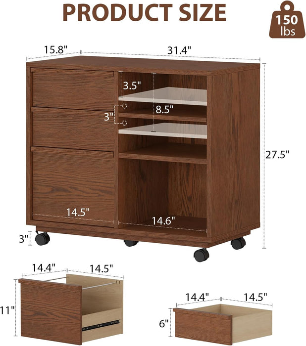 Premium Solid Walnut Three Drawer Lockable Cabinet
