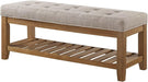 Large Rectangular Upholstered Tufted Linen Fabric Ottoman Bench, Padded Bench with Solid Wood Shelf-Linen