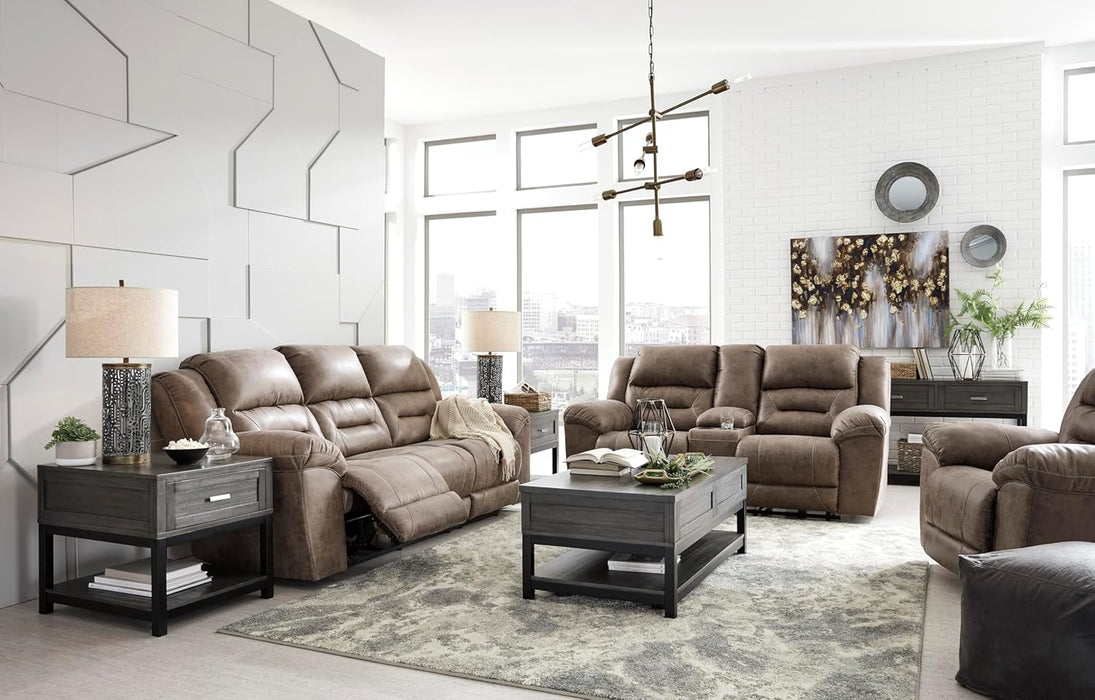Stoneland Reclining Sofa, Dual-Sided Manual Recliner Couch with Faux Leather Upholstery, Wall Hugger Comfort for Living Room Seating, 90 Inches Wide, Brown