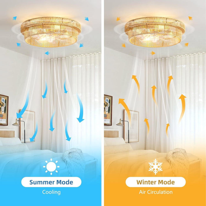 Rattan Boho Ceiling Fan with Light Flush Mount, 20 Inch Caged Ceiling Fans with Light and Remote Control, Low Profile Enclosed 6 Speeds for Bedroom, Nursery, Living Room, E26 Base (Brown)