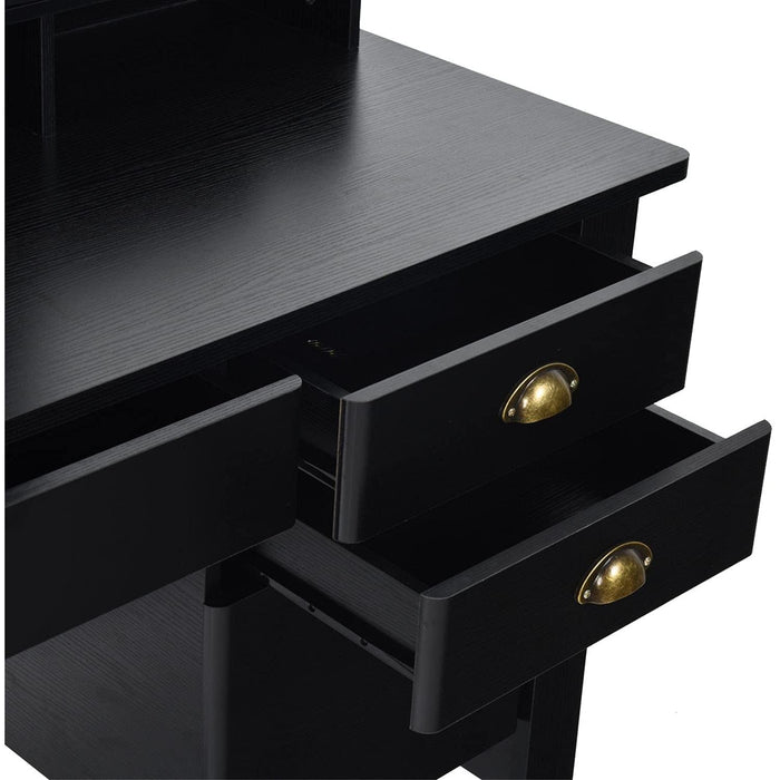 Matte Black Desk with Drawers and Hutch