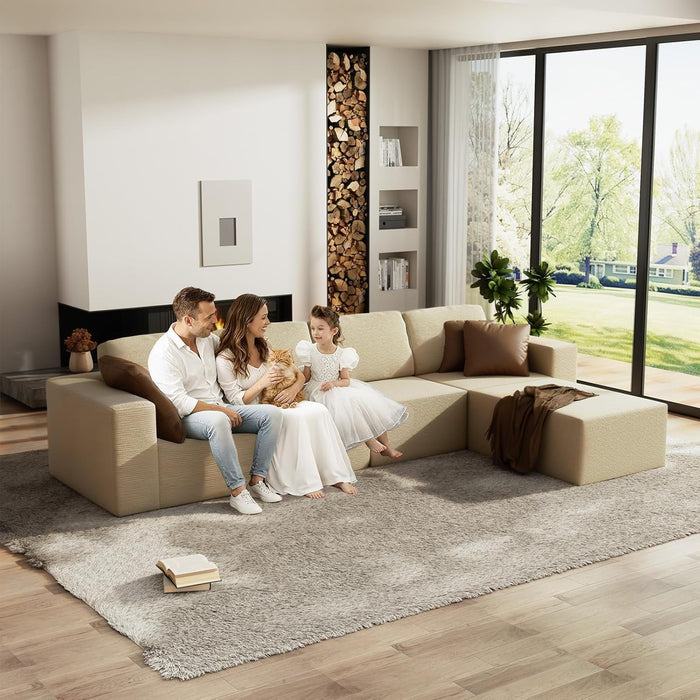 136Inch Modular LShaped Sectional Sofa BeigeBoucle