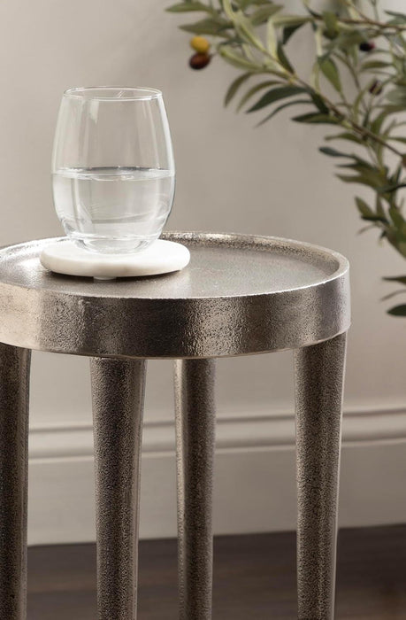 Rava Modern Metal round Drink Table, 10 X 10 X 21, Antique Nickel, Cast Aluminum Accent Table for Use as Indoor Plant Stand or Living Room Decor Piece