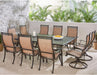 Manor 11-Piece Outdoor Dining Set with 4 Sling Swivel Rockers, 6 Stationary Chairs, and Rust Resistant Aluminum Rectangular Dining Table, Patio Dining Set for 10, Perfect for Patio or Backyard