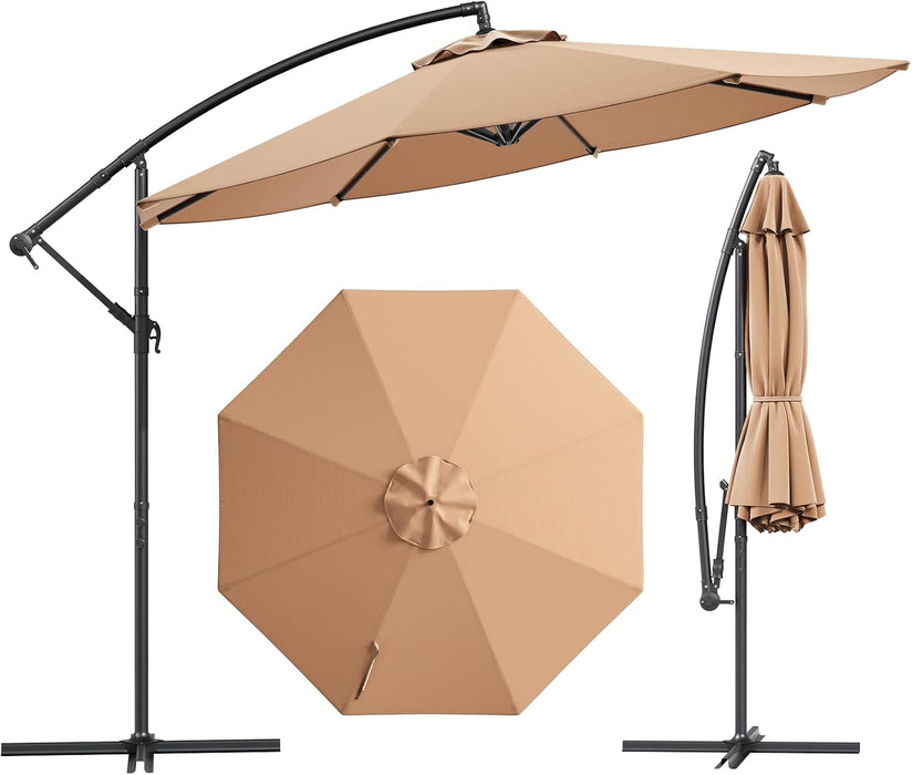 10FT Patio Umbrella, Cantilever Offset Hanging Market Umbrella